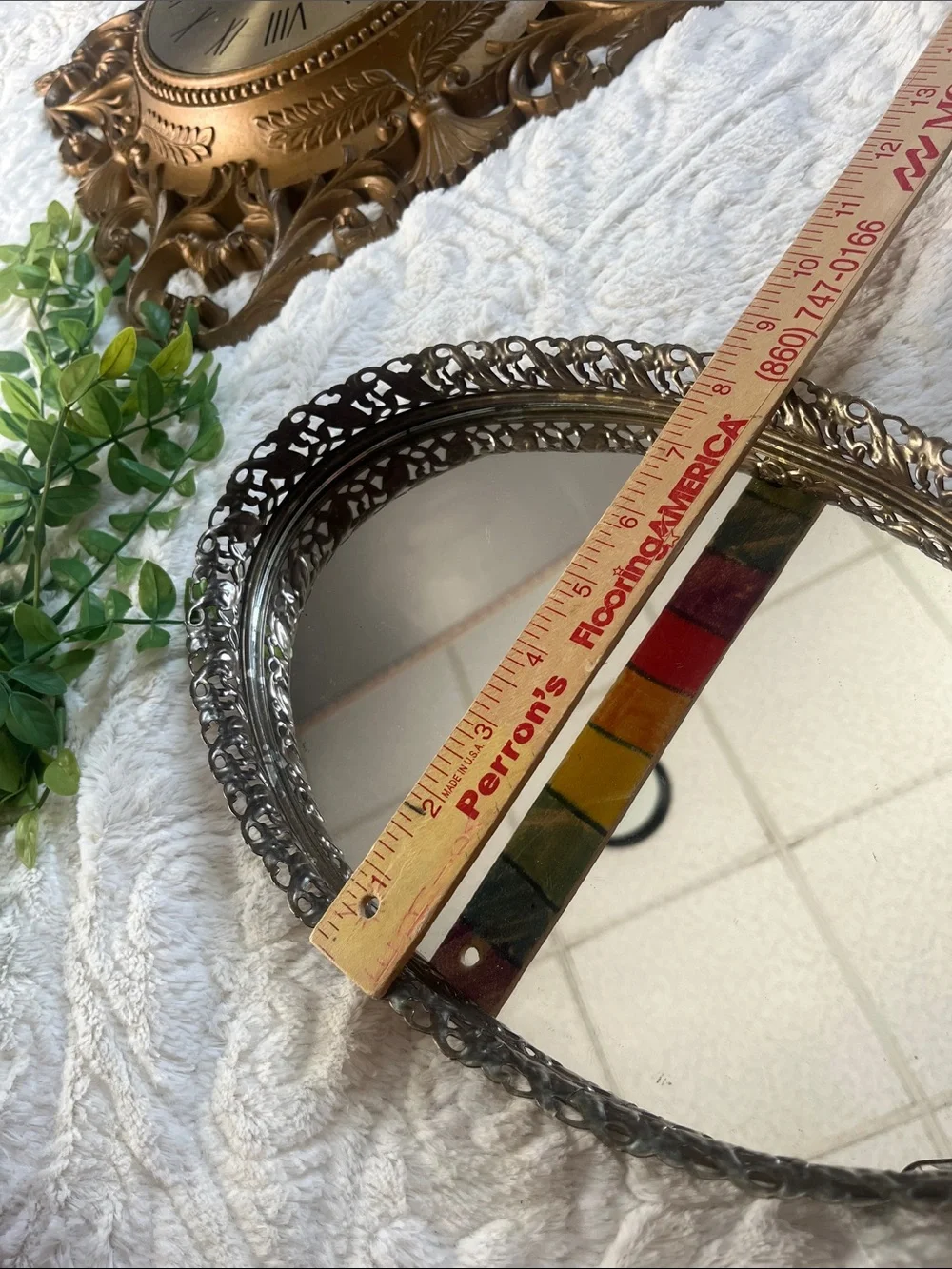 Vintage Round Ornate Mirror Vanity Tray